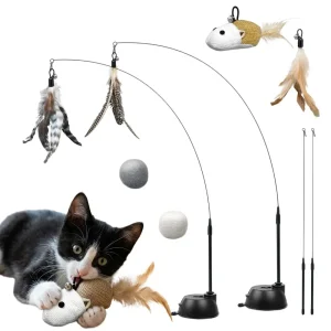 Katzenspielzeug mit Federvogel und Saugnapf